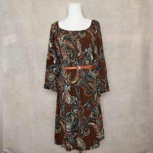 Dear Scarlett Beautiful Paisley Print Long Sleeve Dress in Rich Fall Tones